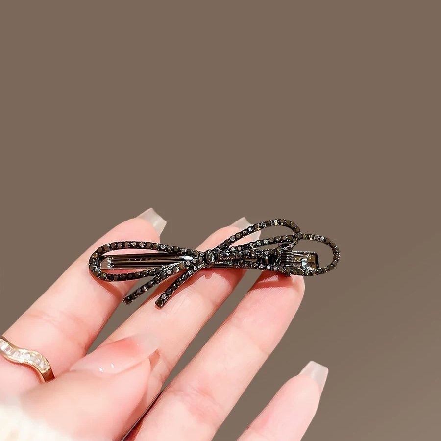 Full rhinestone elegant bow side hair clip