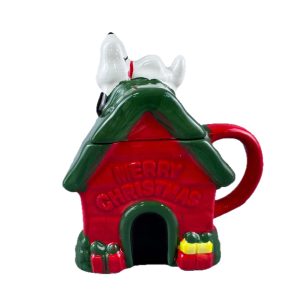 Red Green Christmas House Ceramic Mug with 3D Lying Puppy