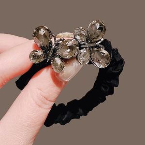 Crystal butterfly flower hair tie