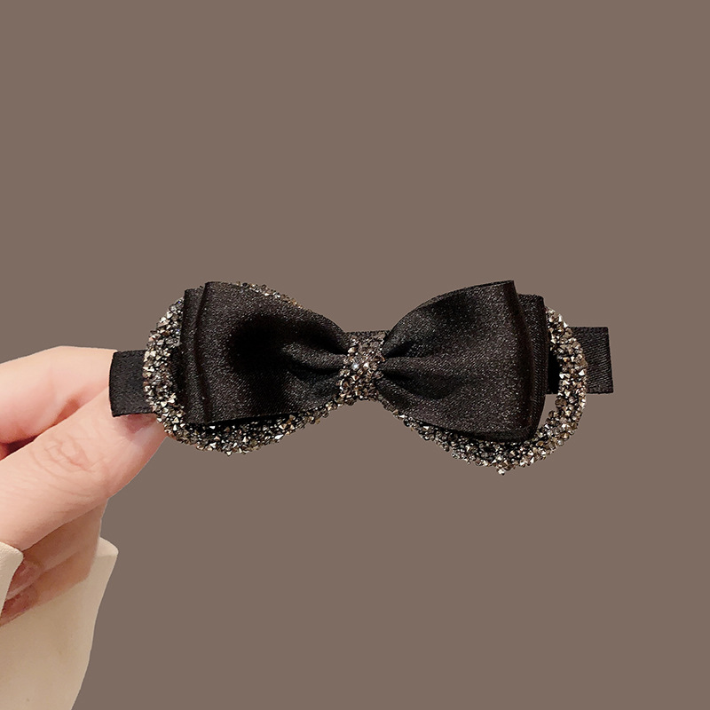 Black Bow Rhinestone Spring Hair Clip, Elegant Decorative Hair Barrette for Women - Image 4