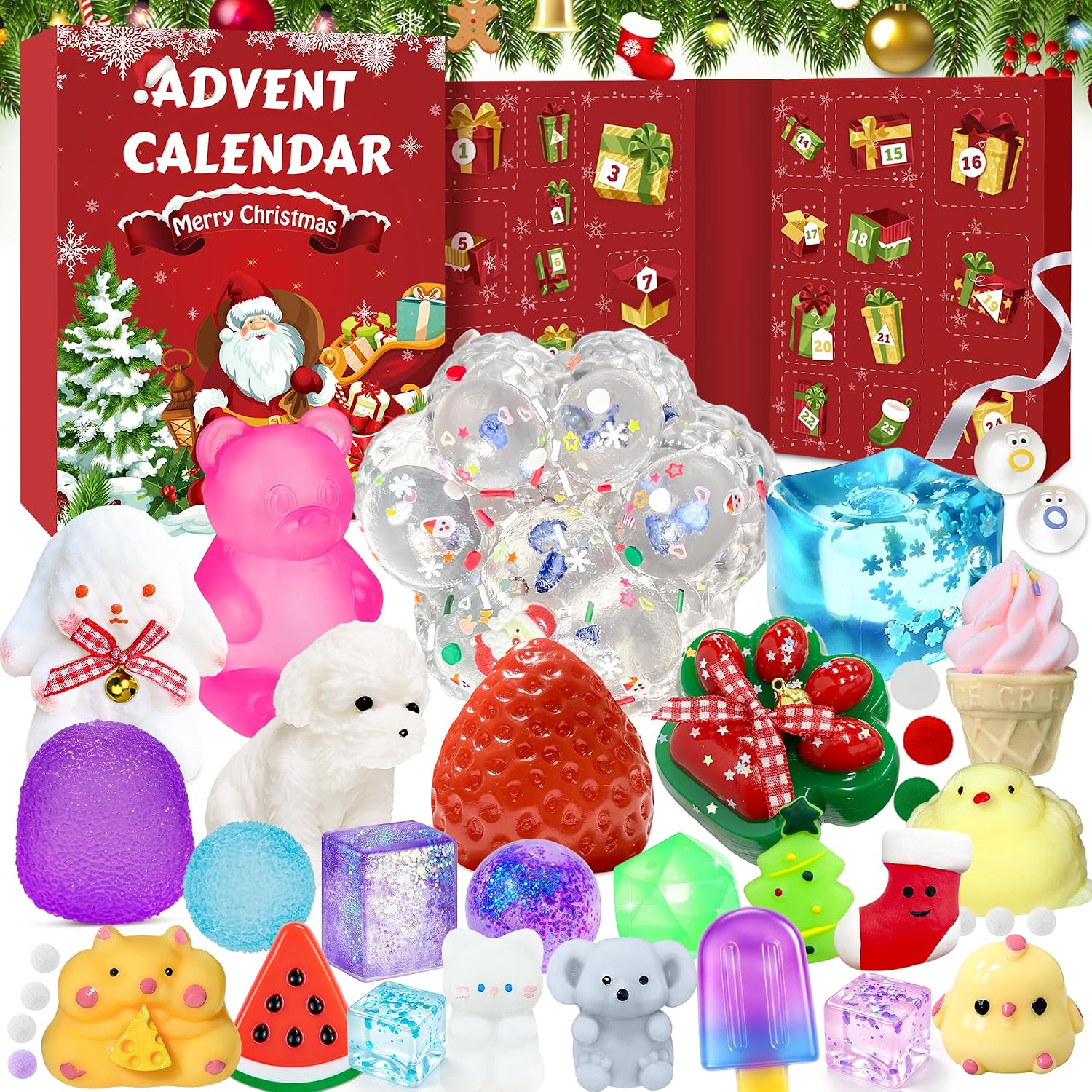 Squishy Advent Calendar 2026, Fidget Christmas Countdown Calendar, 24 Days of Surprises Squishy Toys Box, Xmas Toys for Sock Stuffing & Christmas Gift