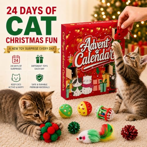Cat Advent Calendar 2026, 24 Days Assorted Interactive Cat Toy Countdown Gift Set for Indoor Cats & Kittens