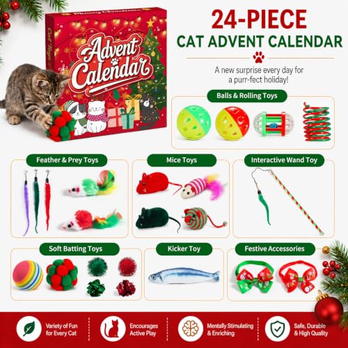 Cat Advent Calendar 2026, 24 Days Assorted Interactive Cat Toy Countdown Gift Set for Indoor Cats & Kittens - Image 3