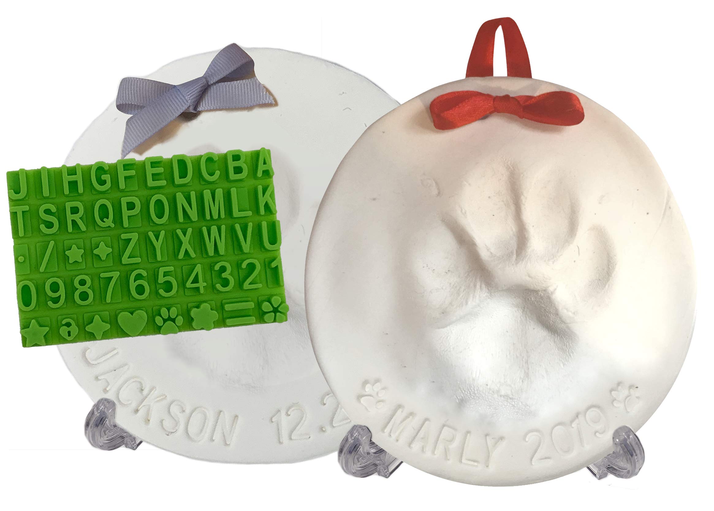 Ultimate Pawprint Keepsake Kit, Makes 2 Paw Print Christmas Ornaments, Air Dry Non-Toxic Clay Kit with Personalization Tool & Display Stands for Dogs Cats Pets