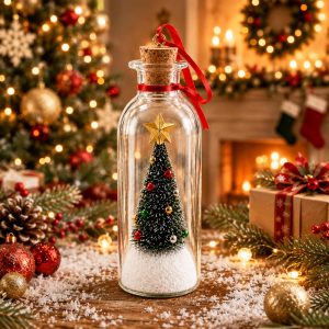 2PCS Recordable Christmas Tree in a Bottle, Glass Ornament with Recording