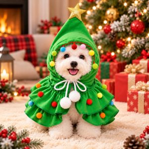 Christmas Tree Dog Costume, Hooded Cape for Pets Party Wear, L, Green