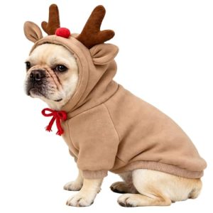 Fleece Lined Dog Hoodie Clothes Fall Winter Warm Coat, Reindeer XL