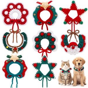 Huhumy 8 Pcs Christmas Dog Collar Knit Pet Costume Holiday Neckwear,M