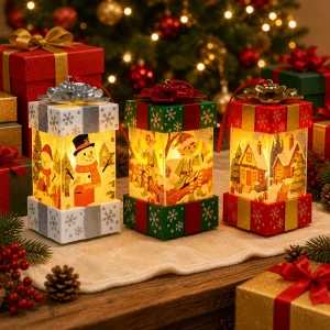 New Light Up Christmas Gift Box Desktop Ornament Night Light