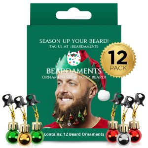 Beard Ornaments for Men Colorful Christmas Baubles - Easy-Attach Funny Christmas Ornaments for Cosplay and Holiday Parties - 12pc