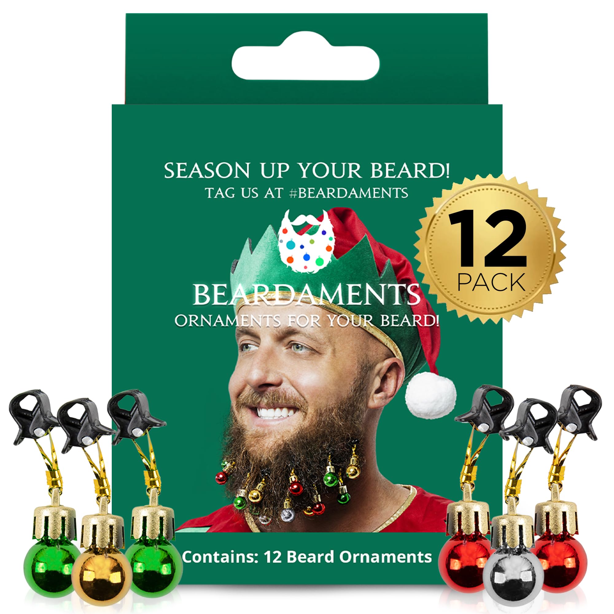 Beard Ornaments for Men Colorful Christmas Baubles - Easy-Attach Funny Christmas Ornaments for Cosplay and Holiday Parties - 12pc