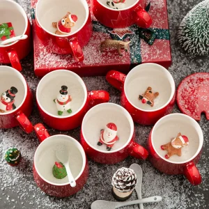 Christmas Ceramic Mug Santa Snowman Elk Cup With Lid And Spoon