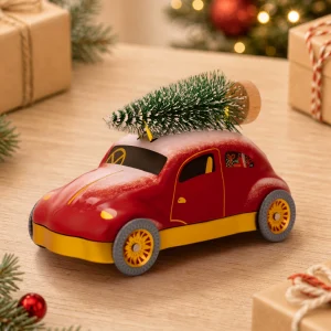 Vintage Red Car Christmas Tin Box