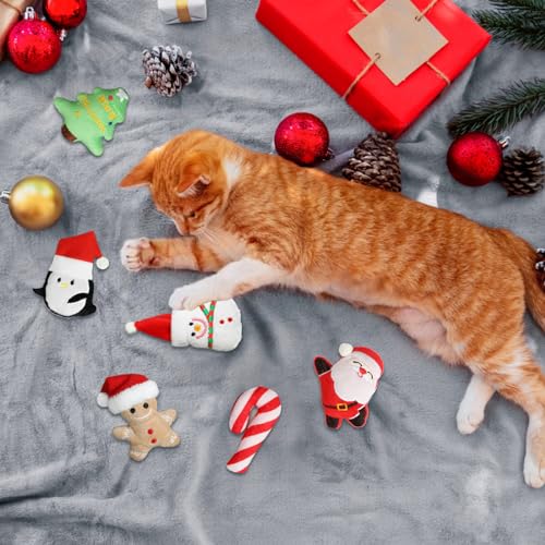 FOIMAS 6Pcs Christmas Catnip Toys, Plush Santa Snowman Tree Interactive Chew Toys for Indoor Cats & Kittens - Image 6