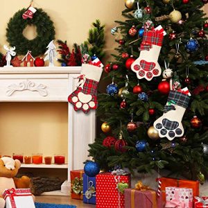 Syhood 3Pcs Pet Christmas Stockings, Linen Cotton Plaid Xmas Hanging Stocking for Dog Cat Holiday Decor