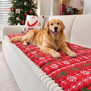 Christmas Plush Sofa Cover, Festive Pet Couch Protector for Dogs, 1Pcs Holiday Themed Soft Furniture Slipcover