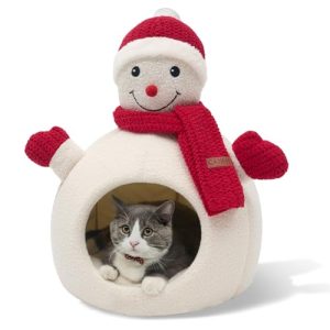 Christmas Cat Bed Snowman Cat Bed for Indoor Cats Removable Non-Slip