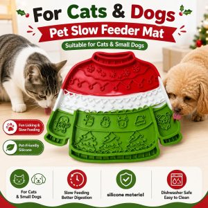 Christmas Slow Feeder Lick Mat for Pets, Wet Food Feeder with Suction Cups