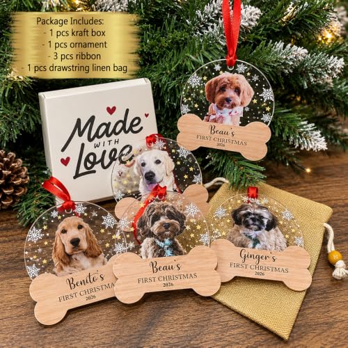 Personalized Pet Photo First Christmas Acrylic Ornament 2026, Custom 2D Puppy & Cat 1st Xmas Keepsake, Fur Baby Christmas Tree Decor for Pet Owners - Image 2