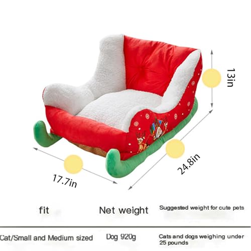Interesting Red Christmas Cat Dog Bed, Pet Sleigh Bed, Sofa, Indoor and Outdoor Plush Synthetic Fur, Christmas Holiday Themed Pet Bed, Washable and Highly Durable (CC) - Image 2