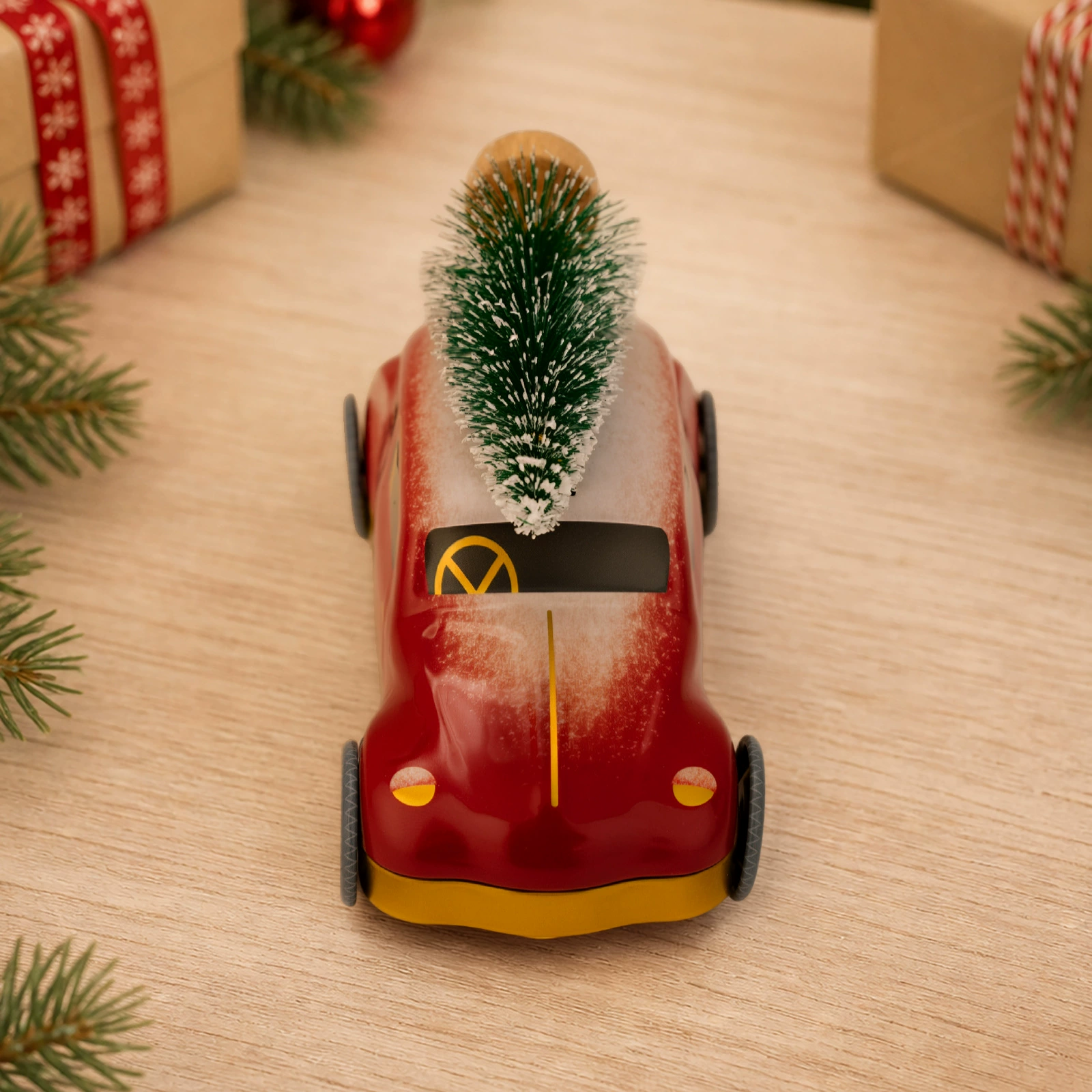 Vintage Red Car Christmas Tin Box - Image 4