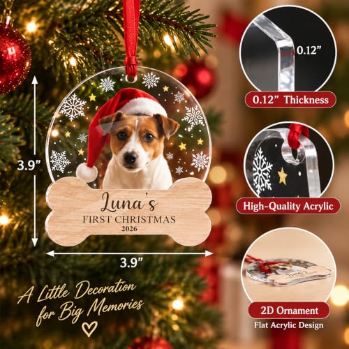 Personalized Pet Photo First Christmas Acrylic Ornament 2026, Custom 2D Puppy & Cat 1st Xmas Keepsake, Fur Baby Christmas Tree Decor for Pet Owners - Image 3