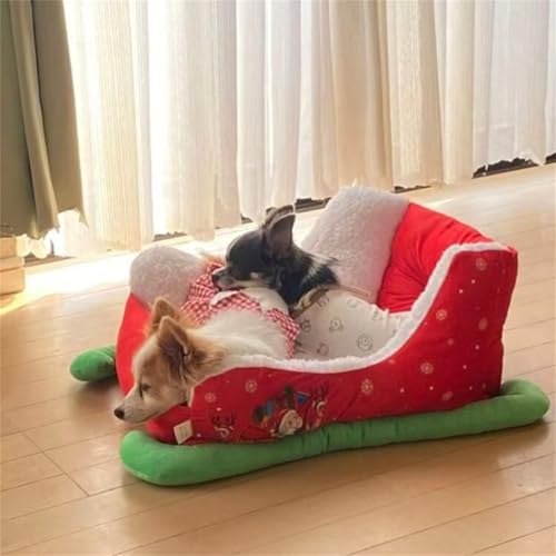 Interesting Red Christmas Cat Dog Bed, Pet Sleigh Bed, Sofa, Indoor and Outdoor Plush Synthetic Fur, Christmas Holiday Themed Pet Bed, Washable and Highly Durable (CC) - Image 4