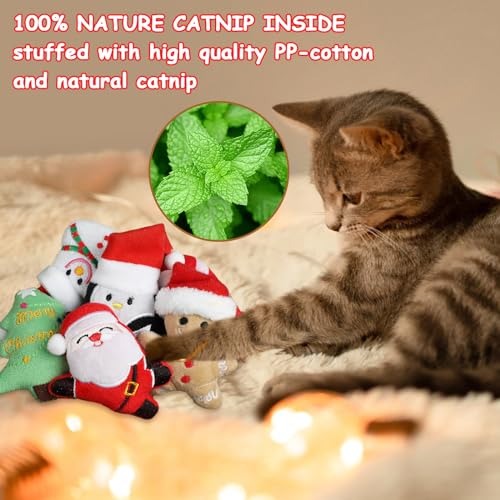 FOIMAS 6Pcs Christmas Catnip Toys, Plush Santa Snowman Tree Interactive Chew Toys for Indoor Cats & Kittens - Image 3