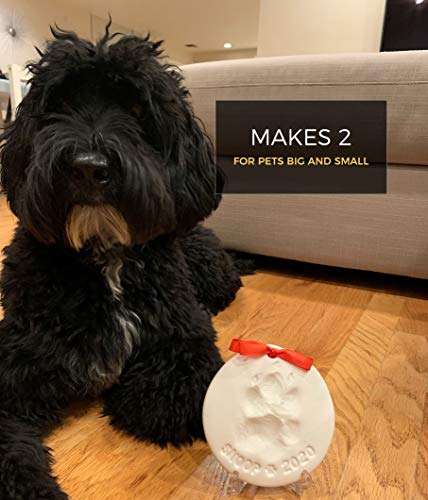 Ultimate Pawprint Keepsake Kit, Makes 2 Paw Print Christmas Ornaments, Air Dry Non-Toxic Clay Kit with Personalization Tool & Display Stands for Dogs Cats Pets - Image 5