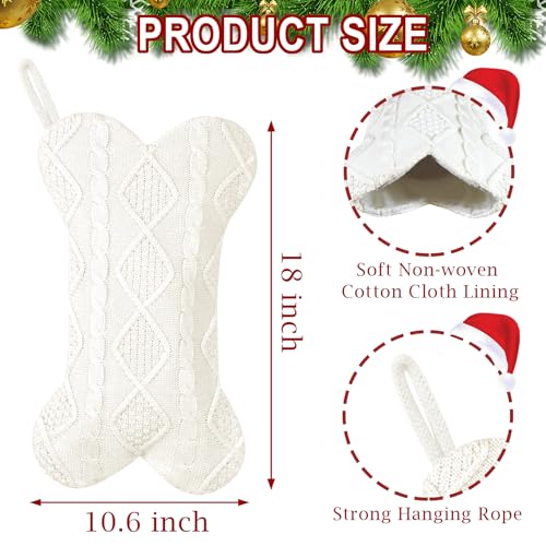 GOYOSWA Dog Christmas Stocking, 18 Inch Large Bone Shaped Knitted Stocking, Double-Side Hanging Xmas Gift Sack for Pets, White - Image 4