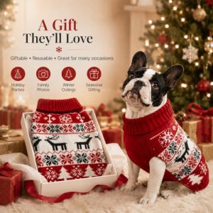 Christmas Turtleneck Dog Sweater for Small Medium Dogs, Cats, XS